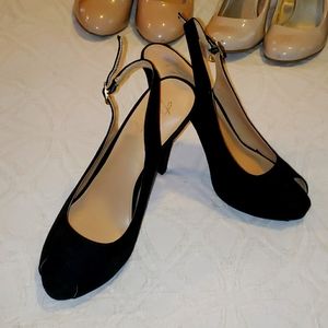 NEW Black Strap Heels 👠 Stilettos Pumps open Toe, size 7.5